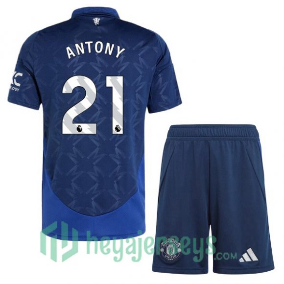 Manchester United (Antony 21) Kids Away Soccer Jerseys Blue 2024/2025