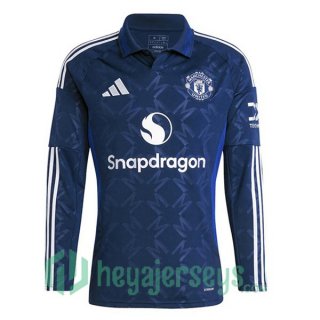 Manchester United Away Soccer Jerseys Long Sleeve Blue 2024/2025