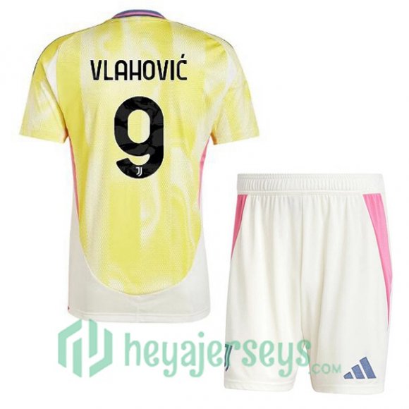 Juventus (VLAHOVIĆ 9) Kids Away Soccer Jerseys Yellow 2024/2025