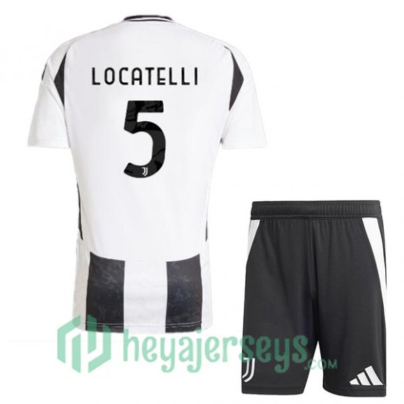 Juventus (LOCATELLI 5) Kids Home Soccer Jerseys Black White 2024/2025