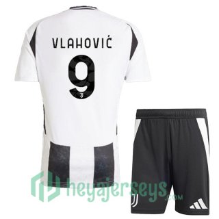 Juventus (VLAHOVIĆ 9) Kids Home Soccer Jerseys Black White 2024/2025