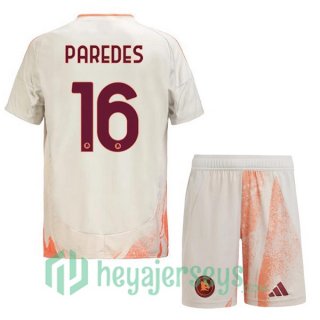 AS Roma (PAREDES 16) Kids Away Soccer Jerseys White 2024/2025