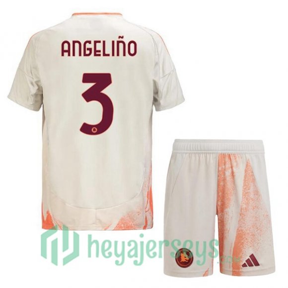 AS Roma (ANGELIÑO 3) Kids Away Soccer Jerseys White 2024/2025