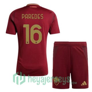 AS Roma (PAREDES 16) Kids Home Soccer Jerseys Red 2024/2025