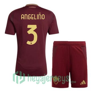 AS Roma (ANGELIÑO 3) Kids Home Soccer Jerseys Red 2024/2025