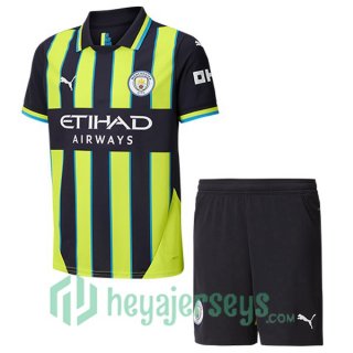 Manchester City Kids Away Soccer Jerseys Green Black 2024/2025