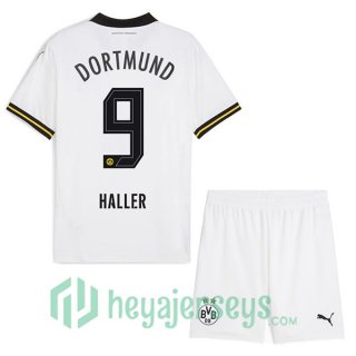 Borussia Dortmund (Haller 9) Kids Away Soccer Jerseys White 2024/2025