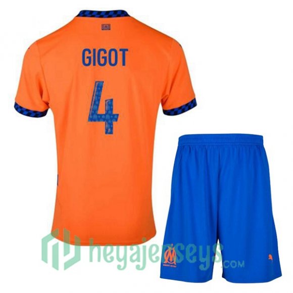 Olympique Marseille (GIGOT 4) Kids Third Soccer Jerseys Orange 2024/2025