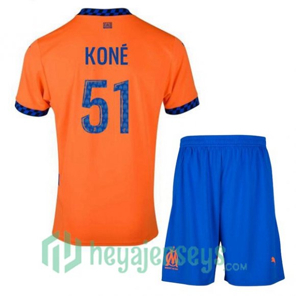 Olympique Marseille (KONÉ 51) Kids Third Soccer Jerseys Orange 2024/2025