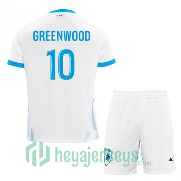 Olympique Marseille (GREENWOOD 10) Kids Home Soccer Jerseys White 2024/2025