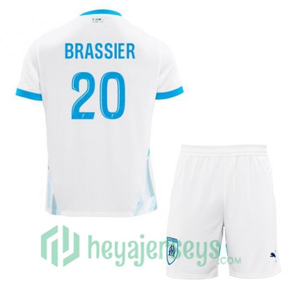 Olympique Marseille (BRASSIER 20) Kids Home Soccer Jerseys White 2024/2025