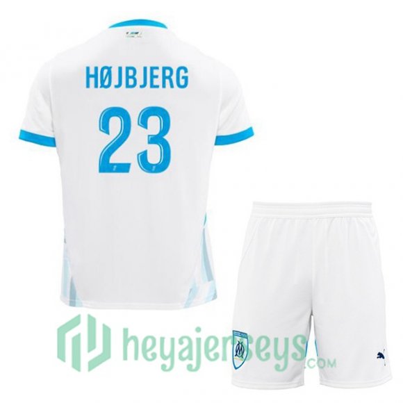 Olympique Marseille (HØJBJERG 23) Kids Home Soccer Jerseys White 2024/2025