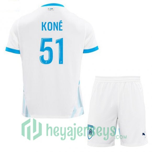 Olympique Marseille (KONÉ 51) Kids Home Soccer Jerseys White 2024/2025