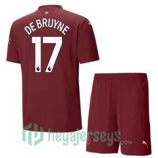 Manchester City (Kevin De Bruyne 17) Kids Third Soccer Jerseys Marron 2024/2025