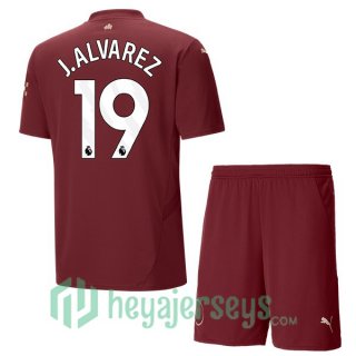 Manchester City (Julián Álvarez 19) Kids Third Soccer Jerseys Marron 2024/2025