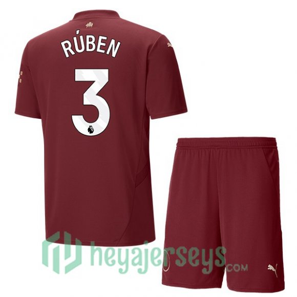 Manchester City (Ruben Dias 3) Kids Third Soccer Jerseys Marron 2024/2025