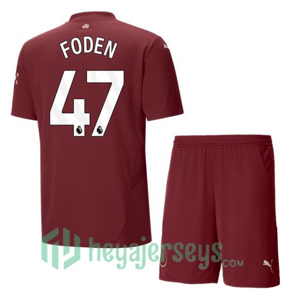 Manchester City (Phil Foden 47) Kids Third Soccer Jerseys Marron 2024/2025