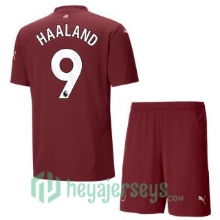 Manchester City (Erling Haaland 9) Kids Third Soccer Jerseys Marron 2024/2025