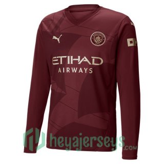 Manchester City Third Soccer Jerseys Long Sleeve Marron 2024/2025