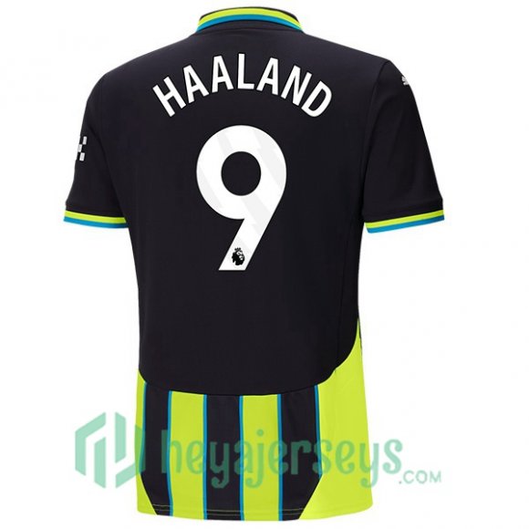 Manchester City (Erling Haaland 9) Away Soccer Jerseys Green Black 2024/2025