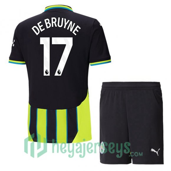 Manchester City (Kevin De Bruyne 17) Kids Away Soccer Jerseys Green Black 2024/2025