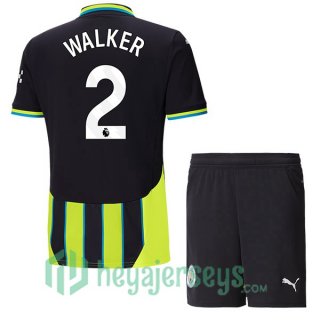 Manchester City (Kyle Walker 2) Kids Away Soccer Jerseys Green Black 2024/2025