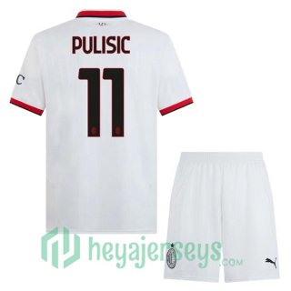 AC Milan (Pulisic 11) Kids Away Soccer Jerseys White 2024/2025