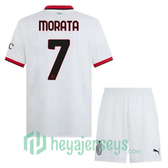 AC Milan (Morata 7) Kids Away Soccer Jerseys White 2024/2025