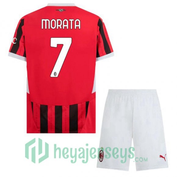 AC Milan (Morata 7) Kids Home Soccer Jerseys Red Black 2024/2025