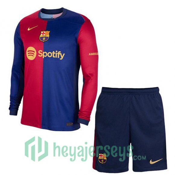 FC Barcelona Kids Home Soccer Jerseys Long Sleeve Blue Red 2024/2025