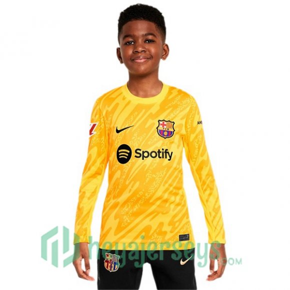 FC Barcelona Kids Goalkeeper Soccer Jerseys Long Sleeve Spotify Yellow 2024/2025