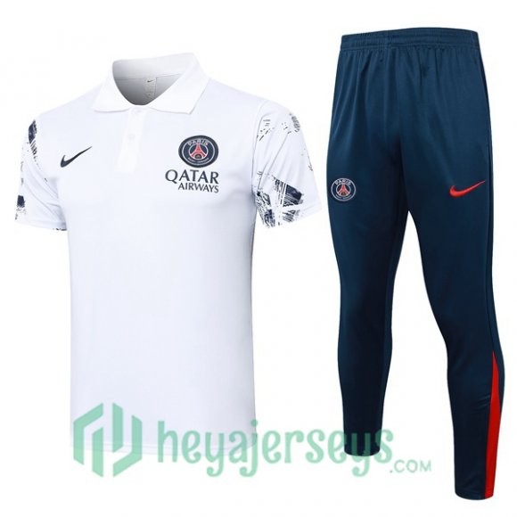 Soccer Polo Paris Saint Germain + Pants White 2024/2025