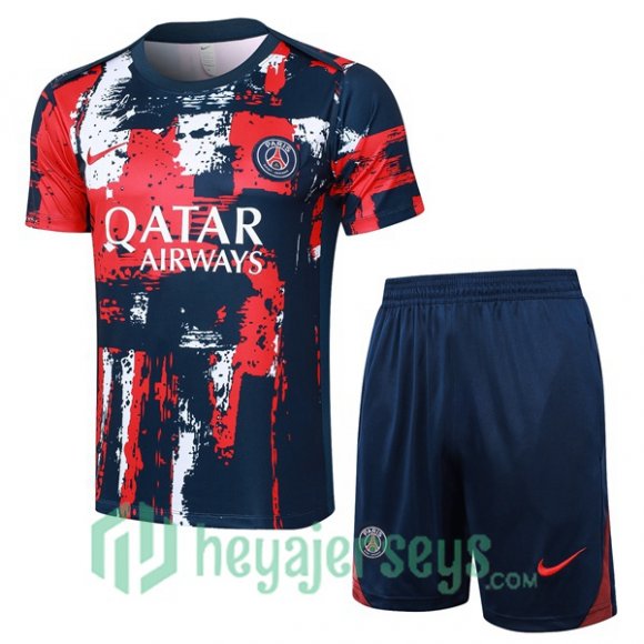 Paris Saint Germain Training T-Shirts + Shorts Blue Royal Red 2024/2025