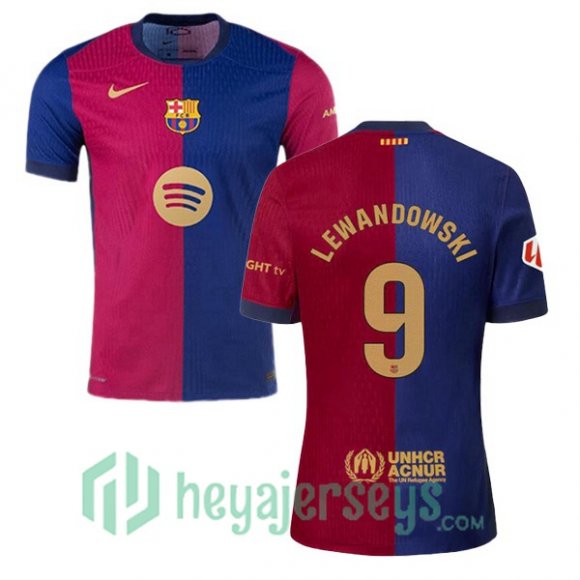 FC Barcelona (LEWANDOWSKI 9) Home Soccer Jerseys Blue Red 2024/2025