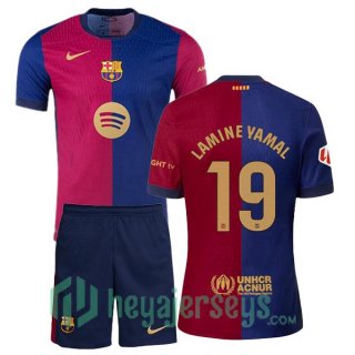 FC Barcelona (LAMINE YAMAL 19) Kids Home Soccer Jerseys Blue Red 2024/2025