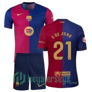 FC Barcelona (F. DE JONG 21) Kids Home Soccer Jerseys Blue Red 2024/2025