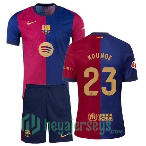 FC Barcelona (KOUNDE 23) Kids Home Soccer Jerseys Blue Red 2024/2025