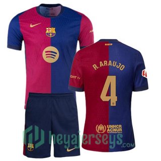 FC Barcelona (R. ARAUJO 4) Kids Home Soccer Jerseys Blue Red 2024/2025