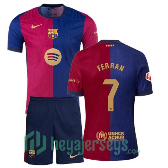 FC Barcelona (FERRAN 7) Kids Home Soccer Jerseys Blue Red 2024/2025