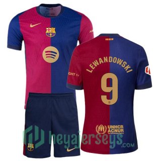 FC Barcelona (LEWANDOWSKI 9) Kids Home Soccer Jerseys Blue Red 2024/2025