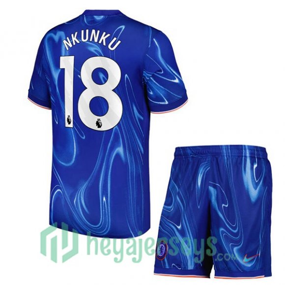 FC Chelsea (Nkunku 18) Kids Home Soccer Jerseys Blue 2024/2025