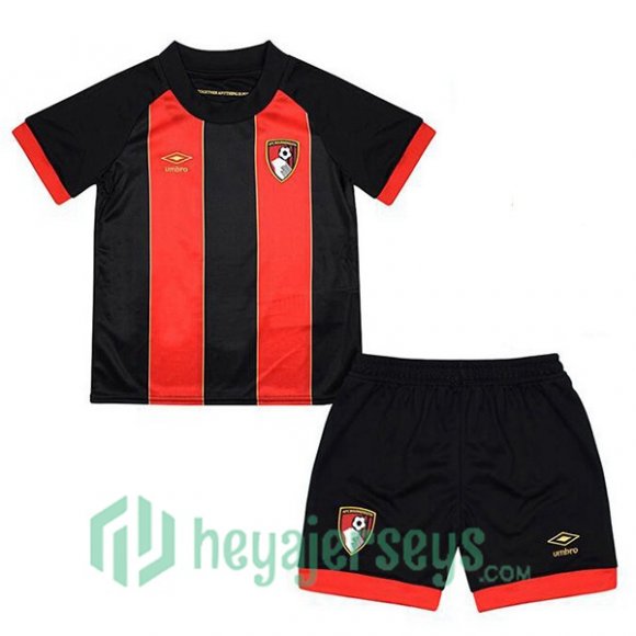 AFC Bournemouth Kids Home Soccer Jerseys Black Red 2024/2025