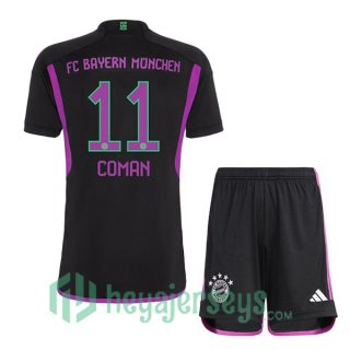 Bayern Munich (Coman 11) Kids Soccer Jerseys Away Black 2023/2024