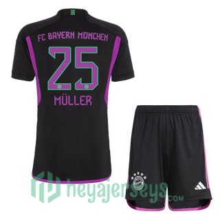 Bayern Munich (Müller 25) Kids Soccer Jerseys Away Black 2023/2024