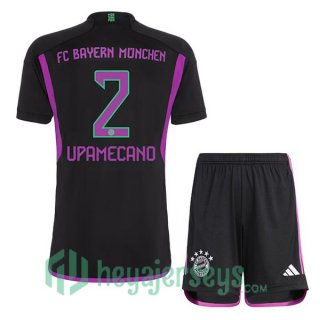 Bayern Munich (Upamecano 2) Kids Soccer Jerseys Away Black 2023/2024