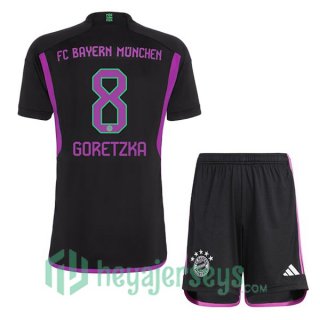 Bayern Munich (Goretzka 8) Kids Soccer Jerseys Away Black 2023/2024