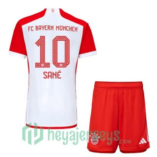 Bayern Munich (Sané 10) Kids Soccer Jerseys Home White Red 2023/2024