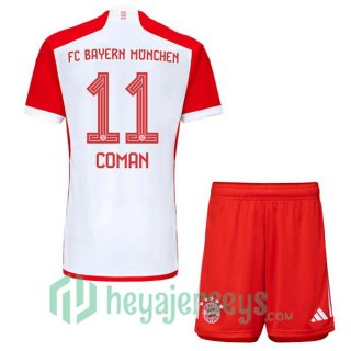 Bayern Munich (Coman 11) Kids Soccer Jerseys Home White Red 2023/2024
