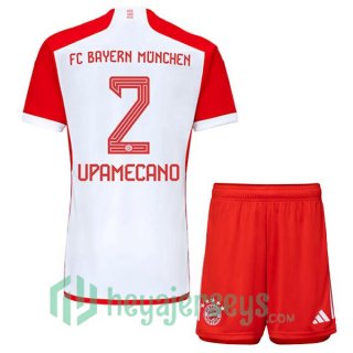 Bayern Munich (Upamecano 2) Kids Soccer Jerseys Home White Red 2023/2024