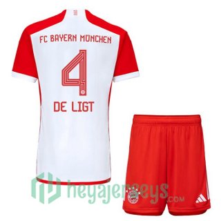 Bayern Munich (de Ligt 4) Kids Soccer Jerseys Home White Red 2023/2024